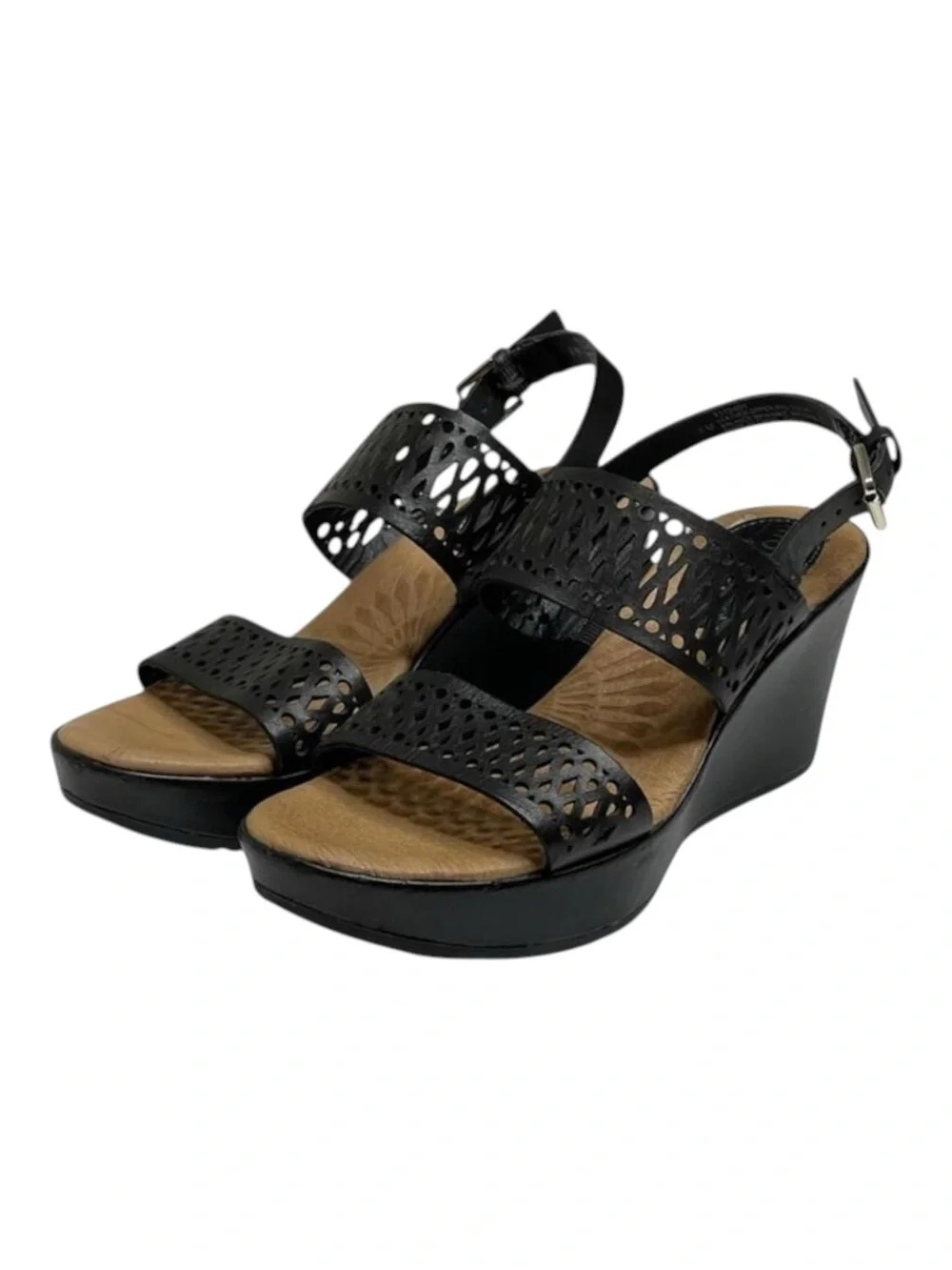 new Montana West ☀︎︎ Artisan Laser Cut Platform Wedge Sandals ☀︎︎ Black Leather